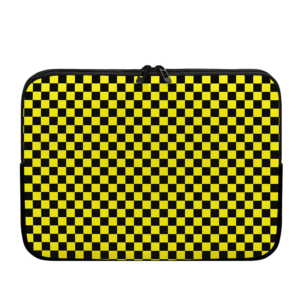 Yellow And Black Checkered Pattern Print Laptop Sleeve
