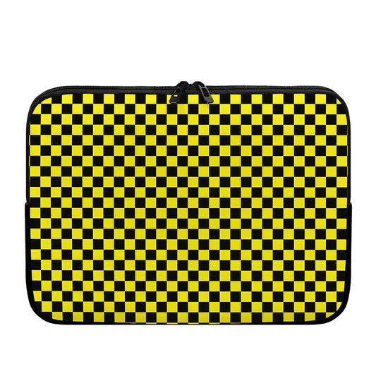 Yellow And Black Checkered Pattern Print Laptop Sleeve