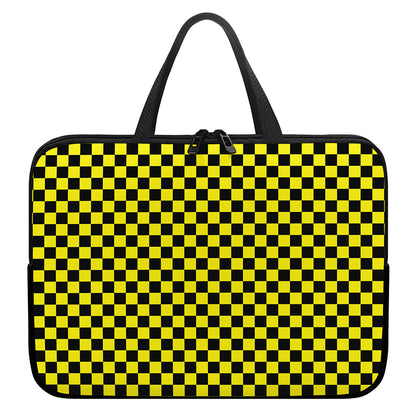 Yellow And Black Checkered Pattern Print Laptop Sleeve With Handle