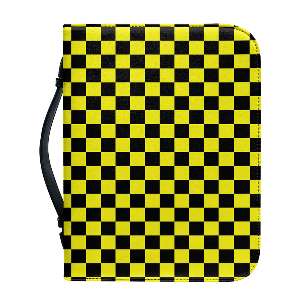 Yellow And Black Checkered Pattern Print Leather Bible Cover