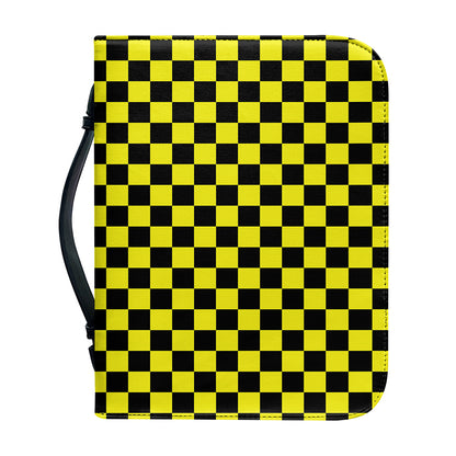 Yellow And Black Checkered Pattern Print Leather Bible Cover