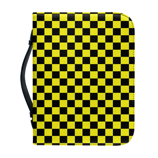 Yellow And Black Checkered Pattern Print Leather Bible Cover