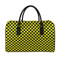 Yellow And Black Checkered Pattern Print Leather Duffel Bag