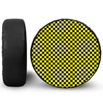 Yellow And Black Checkered Pattern Print Leather Spare Tire Cover