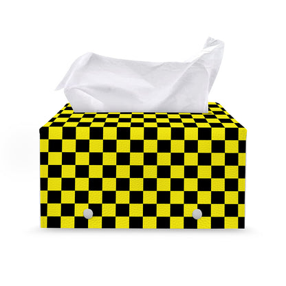 Yellow And Black Checkered Pattern Print Leather Tissue Box Cover