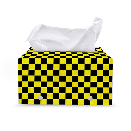 Yellow And Black Checkered Pattern Print Leather Tissue Box Cover