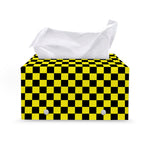 Yellow And Black Checkered Pattern Print Leather Tissue Box Cover