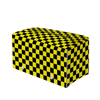 Yellow And Black Checkered Pattern Print Leather Tissue Box Cover