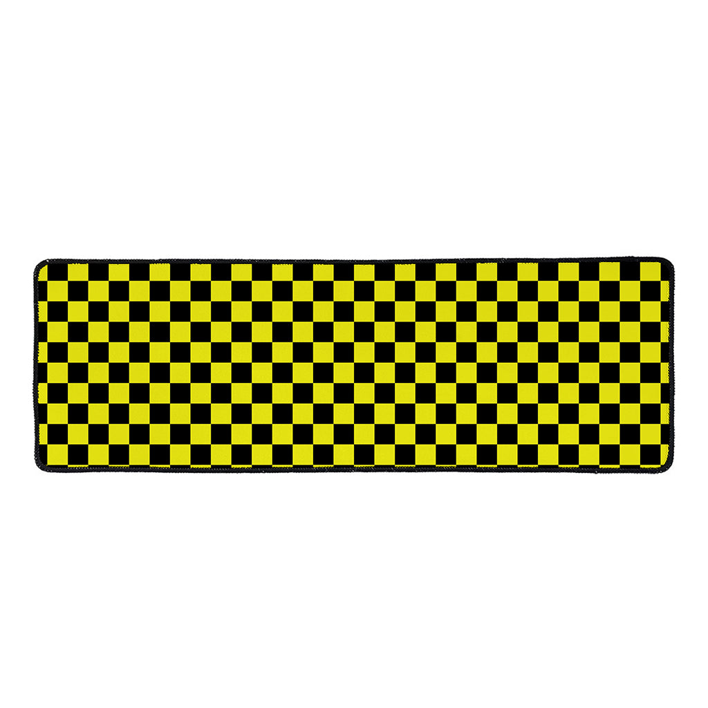 Yellow And Black Checkered Pattern Print Long Kitchen Mat
