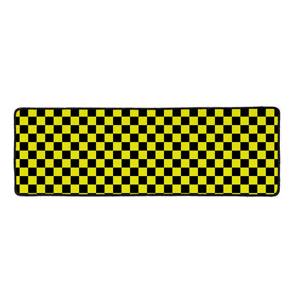 Yellow And Black Checkered Pattern Print Long Kitchen Mat