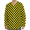 Yellow And Black Checkered Pattern Print Long Sleeve Baseball Jersey