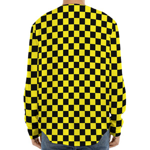 Yellow And Black Checkered Pattern Print Long Sleeve Baseball Jersey