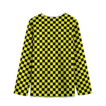 Yellow And Black Checkered Pattern Print Long Sleeve Short Coat