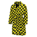 Yellow And Black Checkered Pattern Print Men's Bathrobe