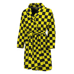 Yellow And Black Checkered Pattern Print Men's Bathrobe