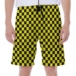Yellow And Black Checkered Pattern Print Men's Beach Shorts