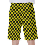 Yellow And Black Checkered Pattern Print Men's Beach Shorts