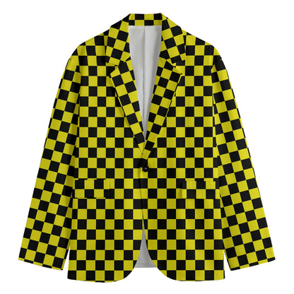 Yellow And Black Checkered Pattern Print Men's Blazer