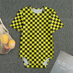 Yellow And Black Checkered Pattern Print Men's Bodysuit