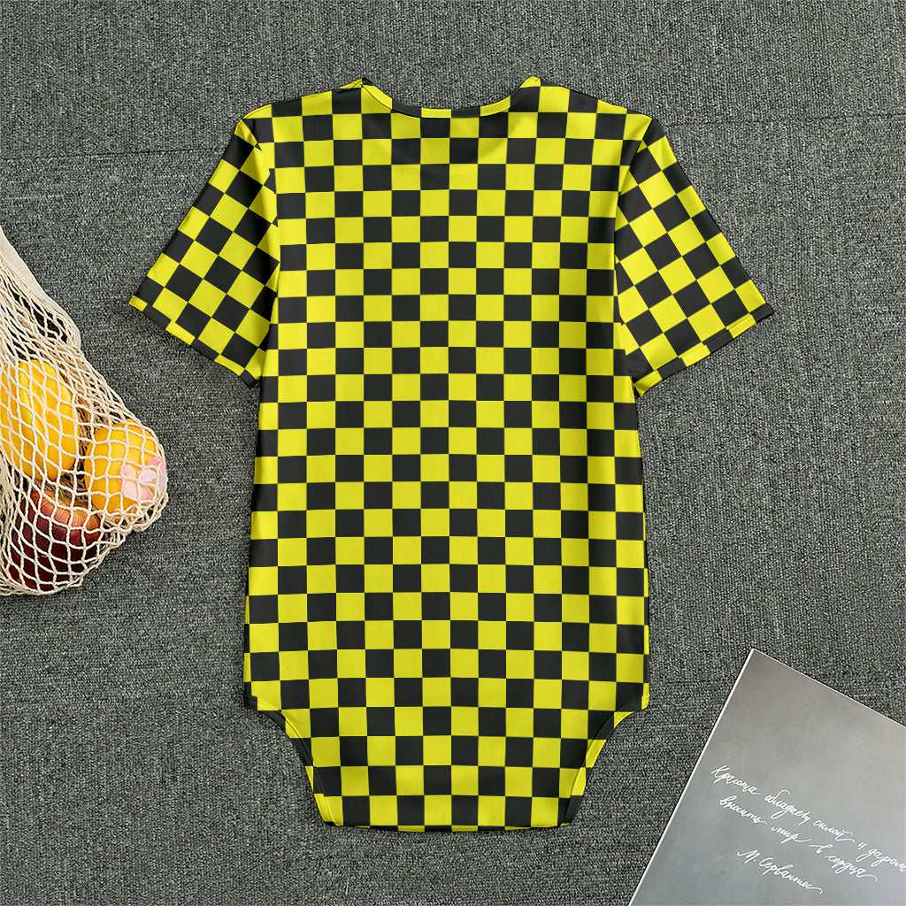 Yellow And Black Checkered Pattern Print Men's Bodysuit