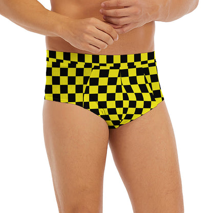 Yellow And Black Checkered Pattern Print Men's Briefs