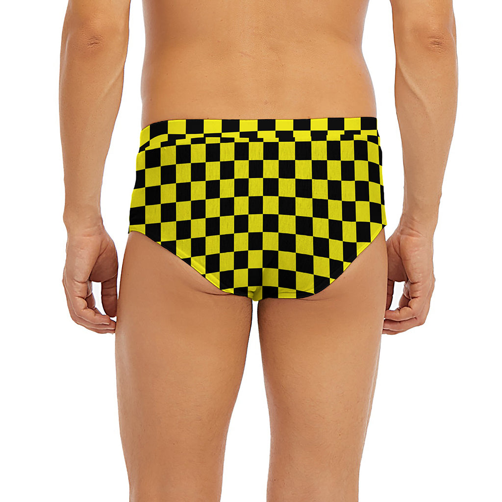 Yellow And Black Checkered Pattern Print Men's Briefs