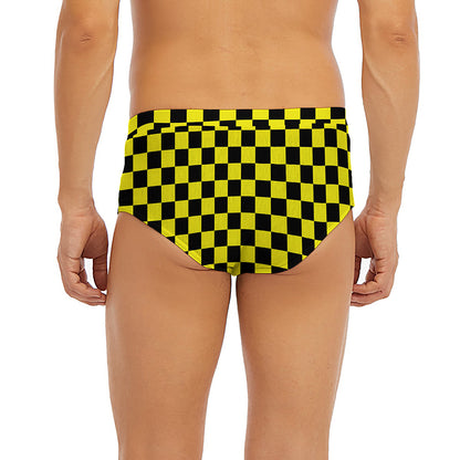 Yellow And Black Checkered Pattern Print Men's Briefs