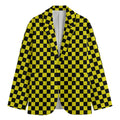 Yellow And Black Checkered Pattern Print Men's Cotton Blazer