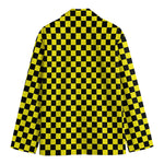 Yellow And Black Checkered Pattern Print Men's Cotton Blazer