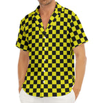 Yellow And Black Checkered Pattern Print Men's Deep V-Neck Shirt