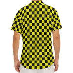 Yellow And Black Checkered Pattern Print Men's Deep V-Neck Shirt