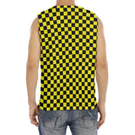 Yellow And Black Checkered Pattern Print Men's Fitness Tank Top