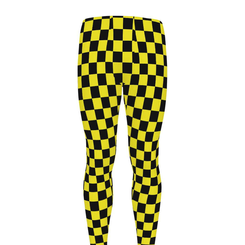 Yellow And Black Checkered Pattern Print Men's leggings