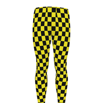 Yellow And Black Checkered Pattern Print Men's leggings