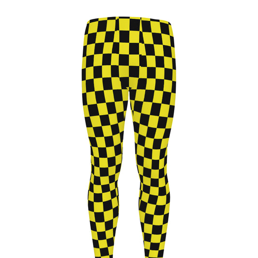 Yellow And Black Checkered Pattern Print Men's leggings