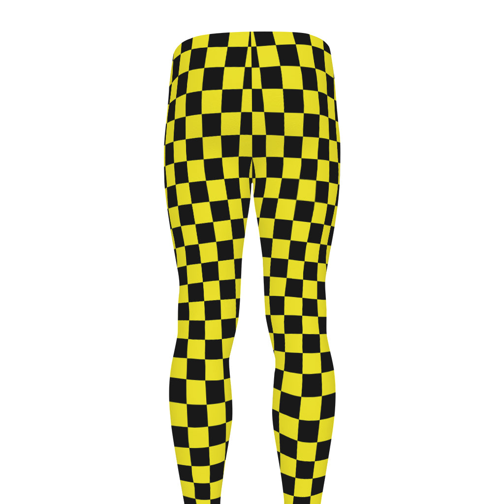 Yellow And Black Checkered Pattern Print Men's leggings