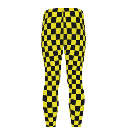 Yellow And Black Checkered Pattern Print Men's leggings
