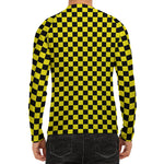 Yellow And Black Checkered Pattern Print Men's Long Sleeve Rash Guard
