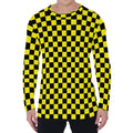 Yellow And Black Checkered Pattern Print Men's Long Sleeve T-Shirt