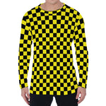 Yellow And Black Checkered Pattern Print Men's Long Sleeve T-Shirt