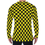 Yellow And Black Checkered Pattern Print Men's Long Sleeve T-Shirt