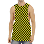 Yellow And Black Checkered Pattern Print Men's Muscle Tank Top