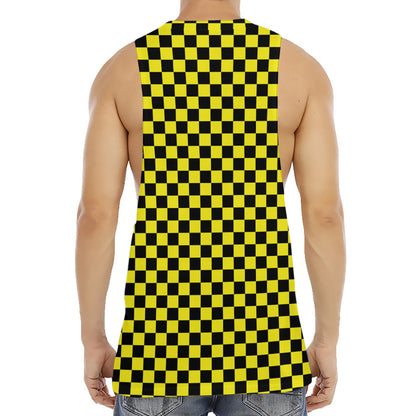 Yellow And Black Checkered Pattern Print Men's Muscle Tank Top
