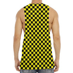 Yellow And Black Checkered Pattern Print Men's Muscle Tank Top