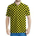 Yellow And Black Checkered Pattern Print Men's Polo Shirt