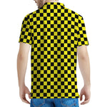Yellow And Black Checkered Pattern Print Men's Polo Shirt