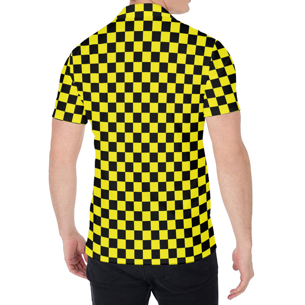 Yellow And Black Checkered Pattern Print Men's Shirt