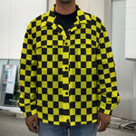 Yellow And Black Checkered Pattern Print Men's Shirt Jacket