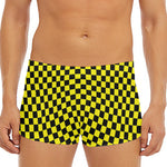 Yellow And Black Checkered Pattern Print Men's Short Boxer Briefs