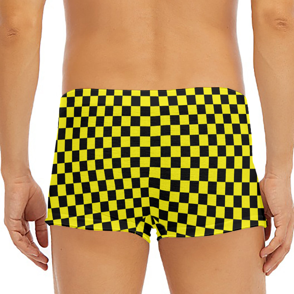 Yellow And Black Checkered Pattern Print Men's Short Boxer Briefs